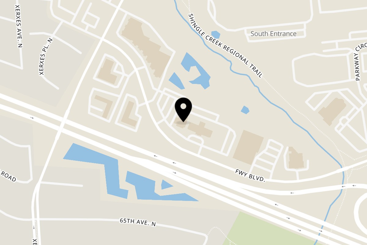 Map showing the location of BB's Live Fire Grille on 2590 Freeway Blvd Ste 1 in Brooklyn Center